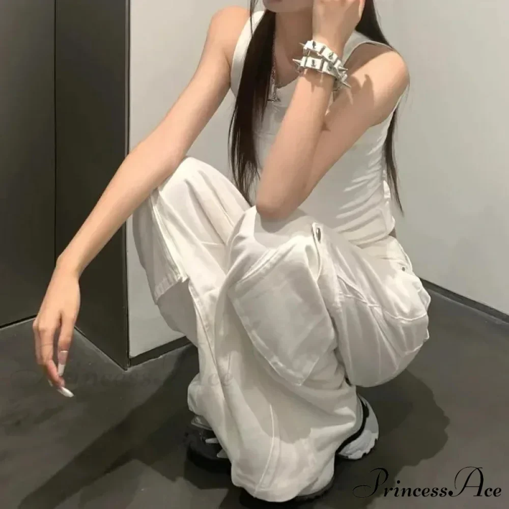 Fashionable White Cargo Jeans Wide Leg Trousers - Image 2