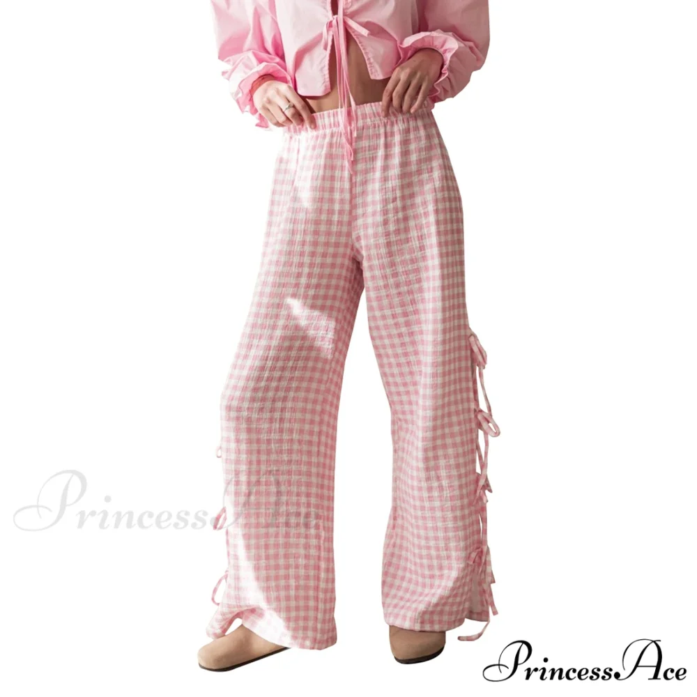 Fasten-Up Plaid Stripe Baggy Polyester Wide Leg Pant - Image 10