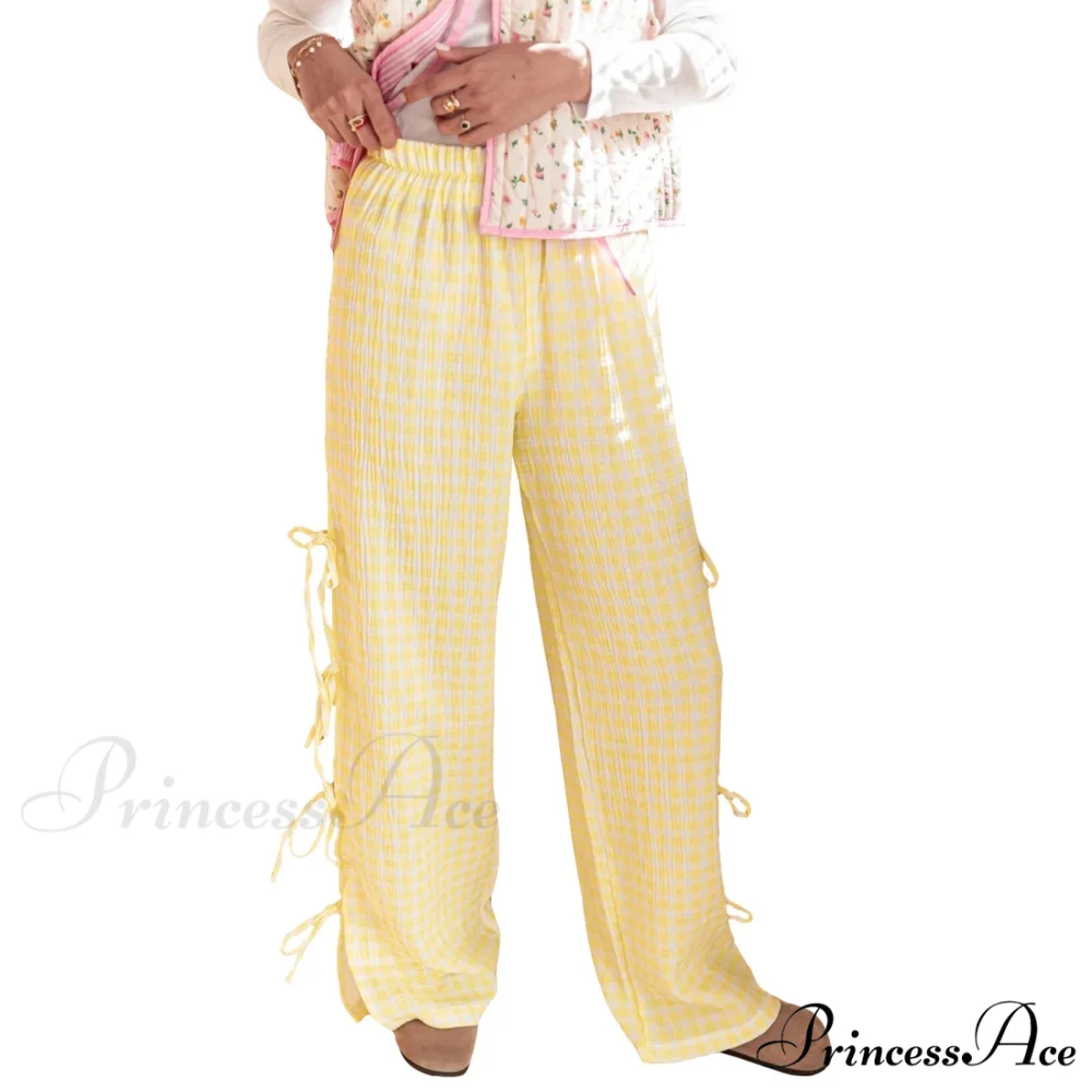 Fasten-Up Plaid Stripe Baggy Polyester Wide Leg Pant - Image 11