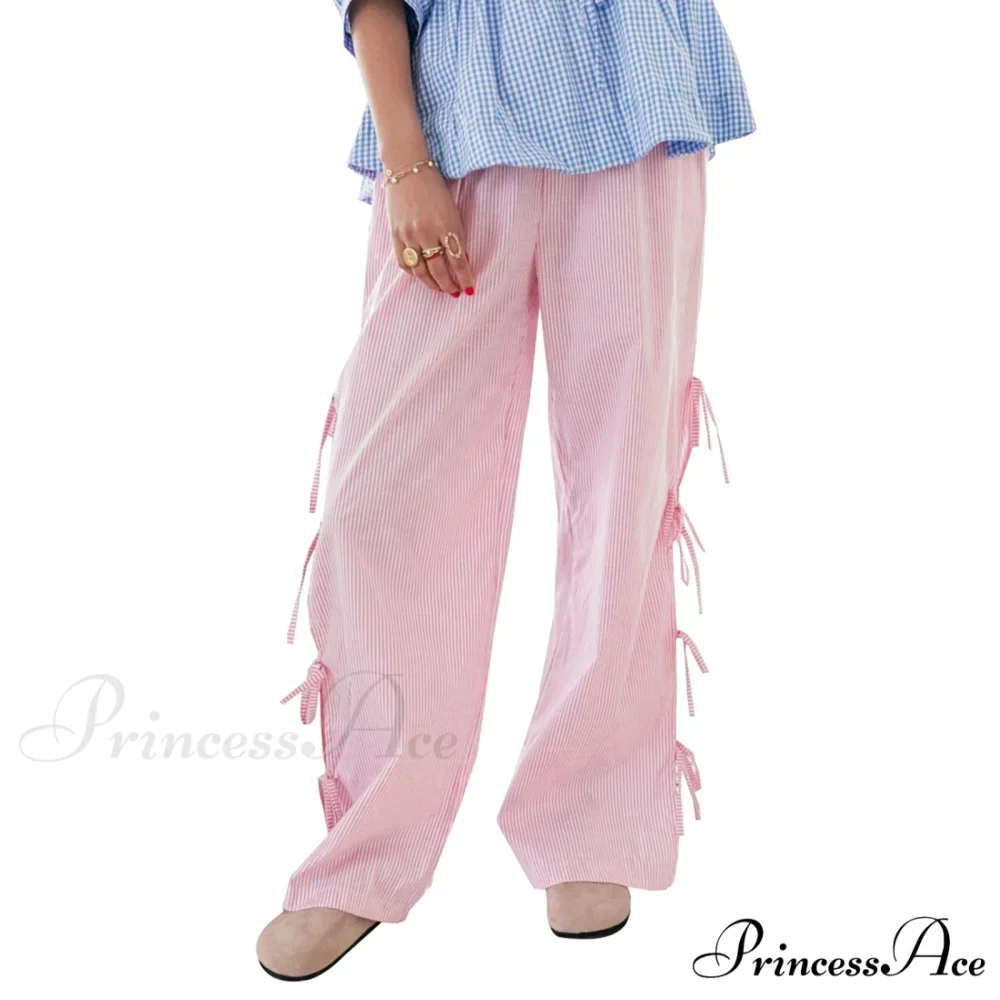 Fasten-Up Plaid Stripe Baggy Polyester Wide Leg Pant - Image 7