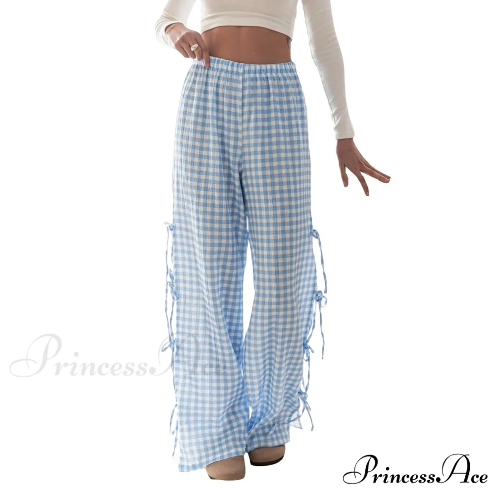 Fasten-Up Plaid Stripe Baggy Polyester Wide Leg Pant - Image 8
