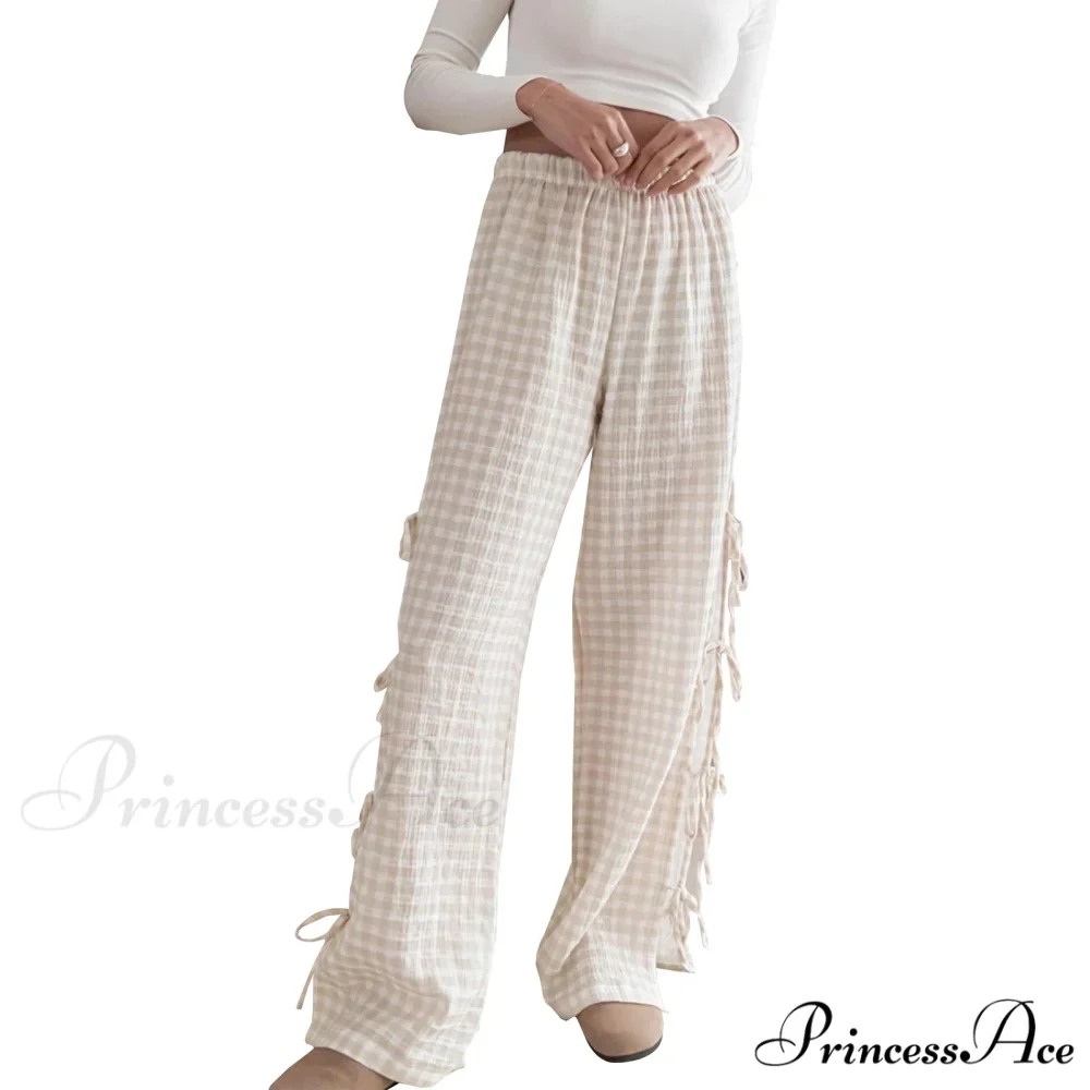 Fasten-Up Plaid Stripe Baggy Polyester Wide Leg Pant - Image 9