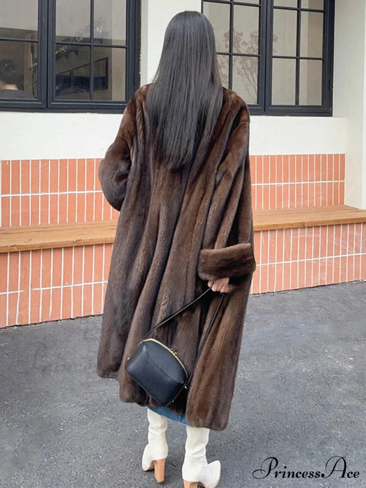 Faux Mink Collar Long Sleeve Overcoat - Image 2