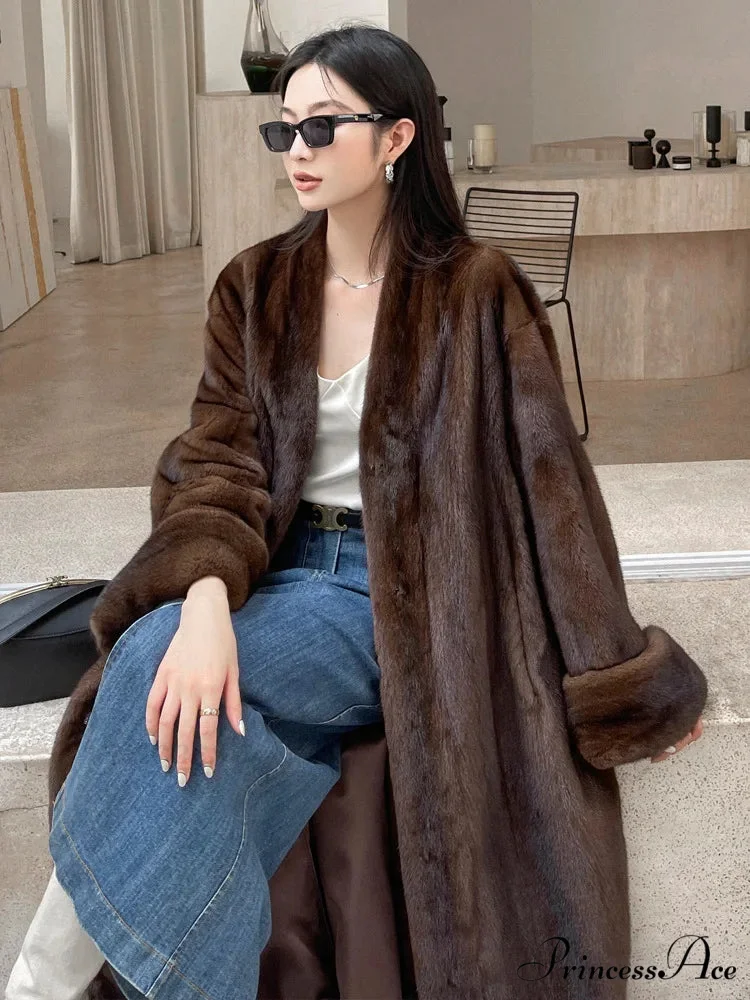 Faux Mink Collar Long Sleeve Overcoat - Image 4