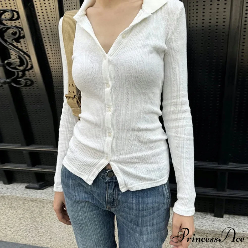 Featherweight Knitted Cardigan Monochrome Button-up Knit Top - Image 2