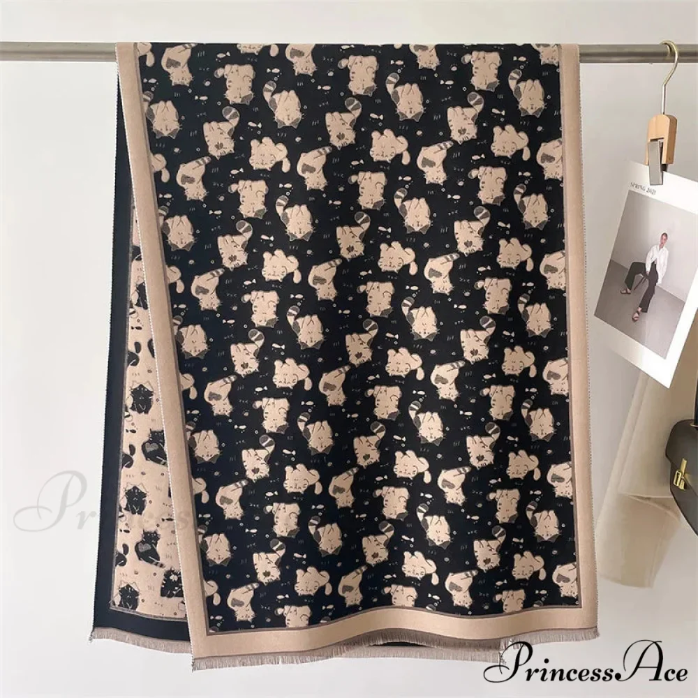 Feline Pattern Cashmere Winter Cozy Scarf - Image 2