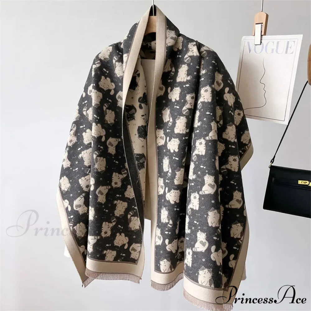 Feline Pattern Cashmere Winter Cozy Scarf - Image 3