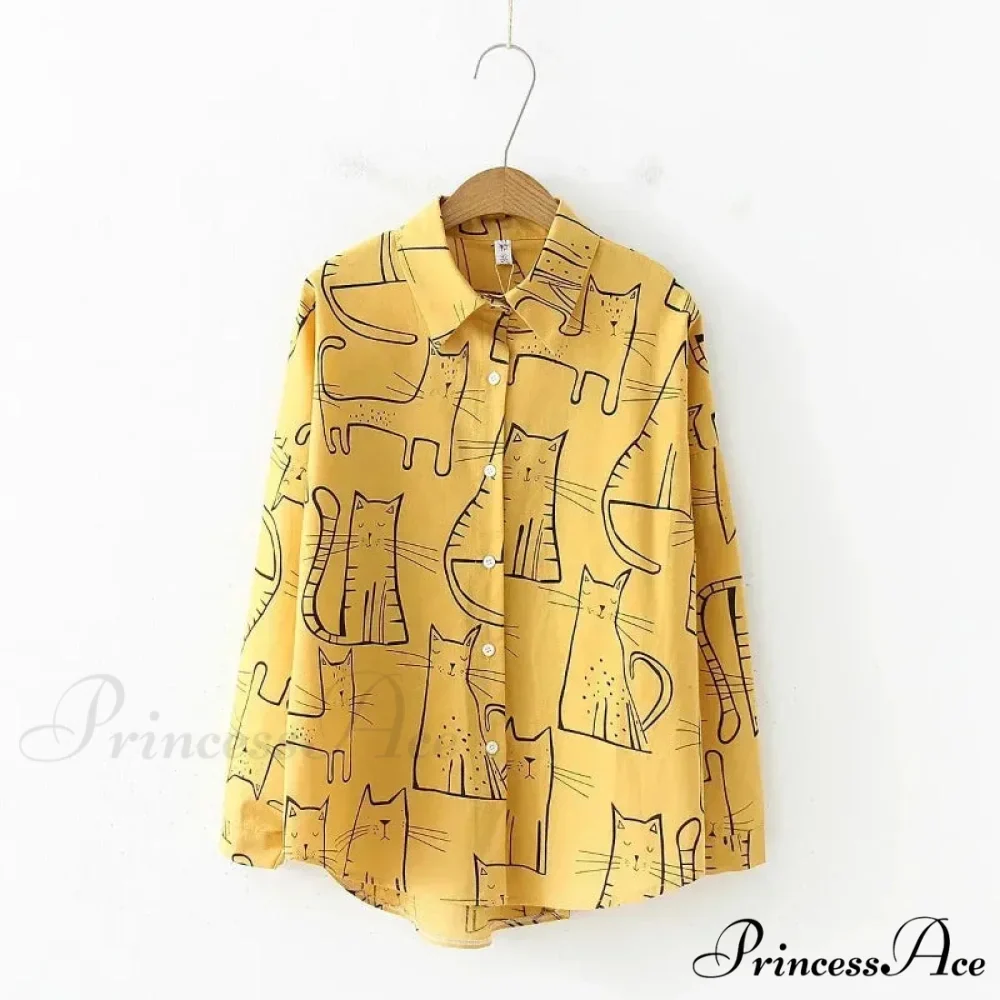 Feline Pattern Extended Sleeve Retro Informal Blouse - Image 6