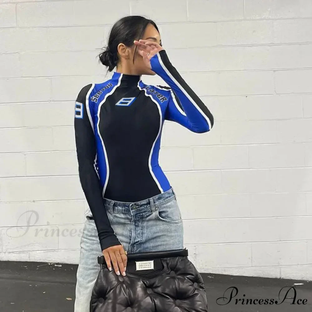 Females Urban Contrast-hue Pattern Slim Moto Jumpsuits Knitted Top - Image 2