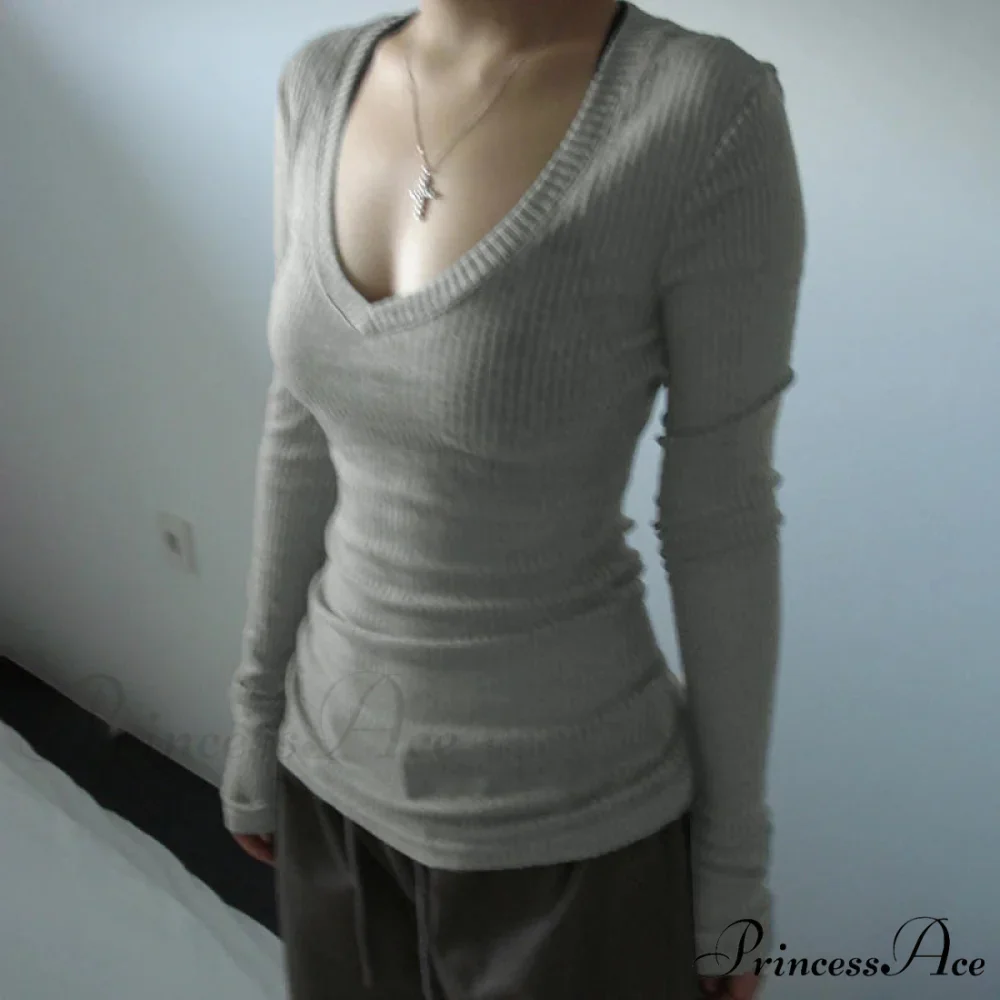 Fitted Cropped Sheer V-neck Blouse Women - Image 2