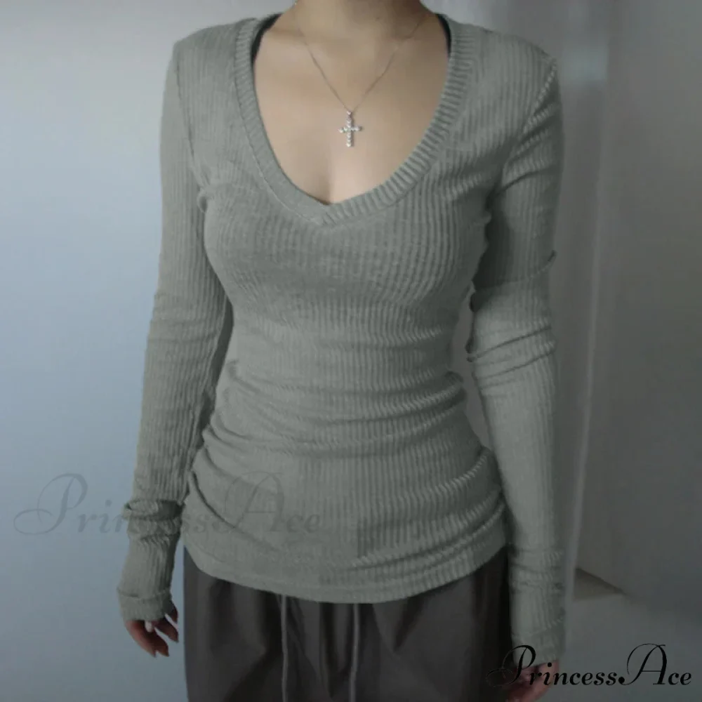 Fitted Cropped Sheer V-neck Blouse Women - Image 3