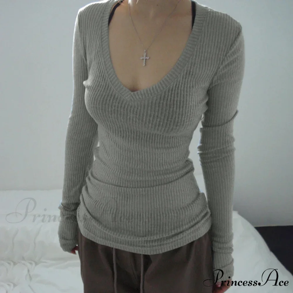 Fitted Cropped Sheer V-neck Blouse Women - Image 4