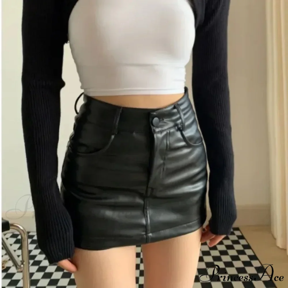 Fitted High Waist Faux Leather Skirt - Image 3