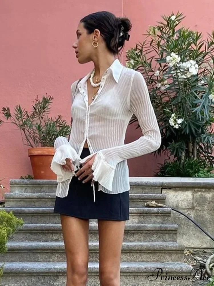 Flare Extended Sleeve Collar Button Gathered Top - Image 3