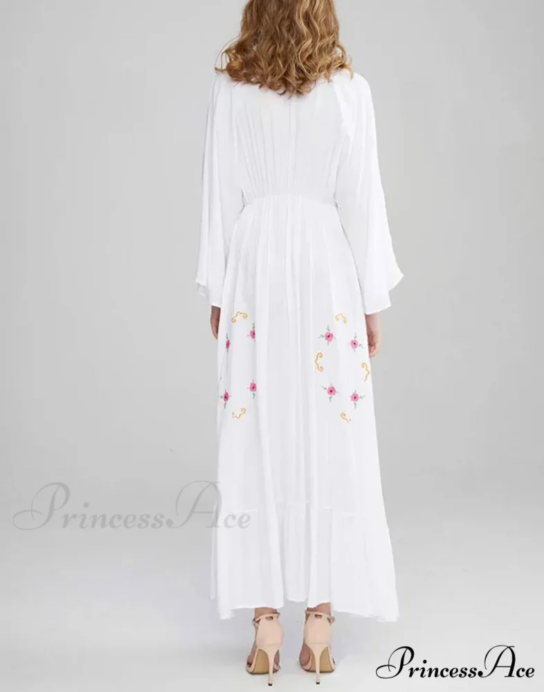 Flare Extended Sleeve Low-cut Cotton Dress - Image 5