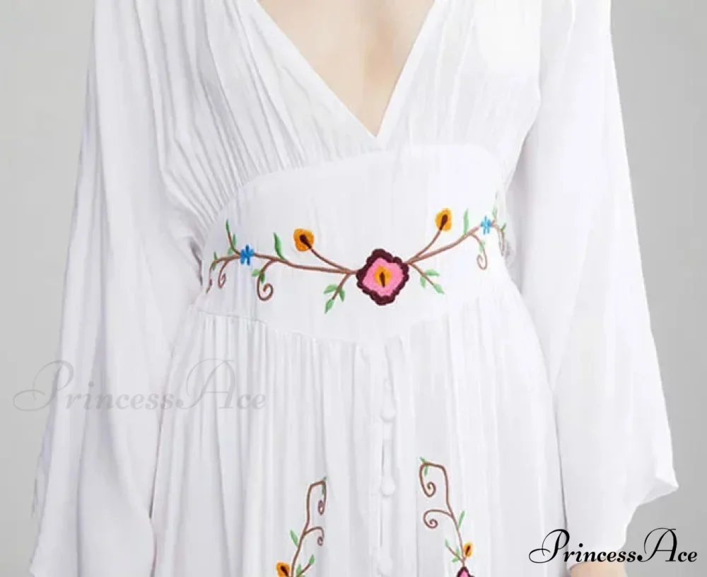 Flare Extended Sleeve Low-cut Cotton Dress - Image 6