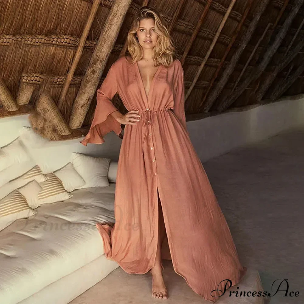 Flare Sleeve Ivory Plunging Neckline Boho Bikini Cover up - Image 6