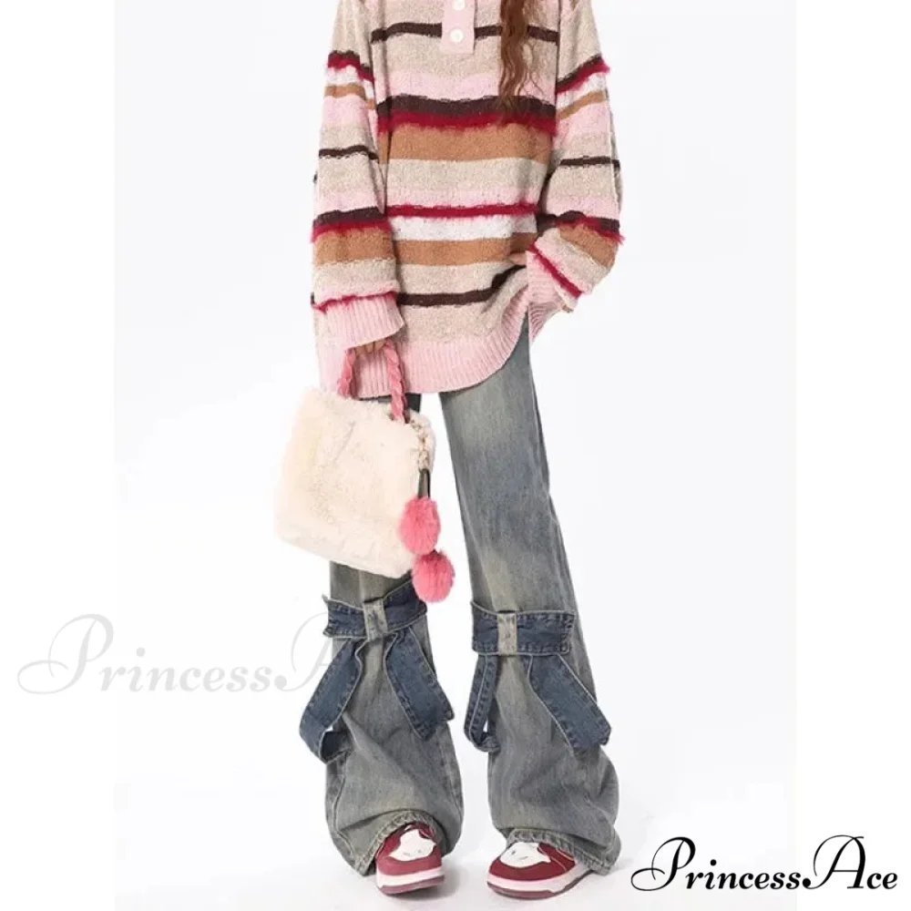 Flare Trousers Women Bow Patchwork Pants - Image 3