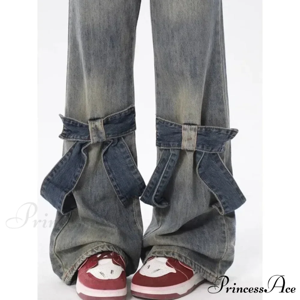 Flare Trousers Women Bow Patchwork Pants - Image 4
