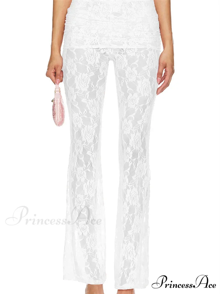 Flared Leg Lace Transparent Bootcut Stylish Pant - Image 2
