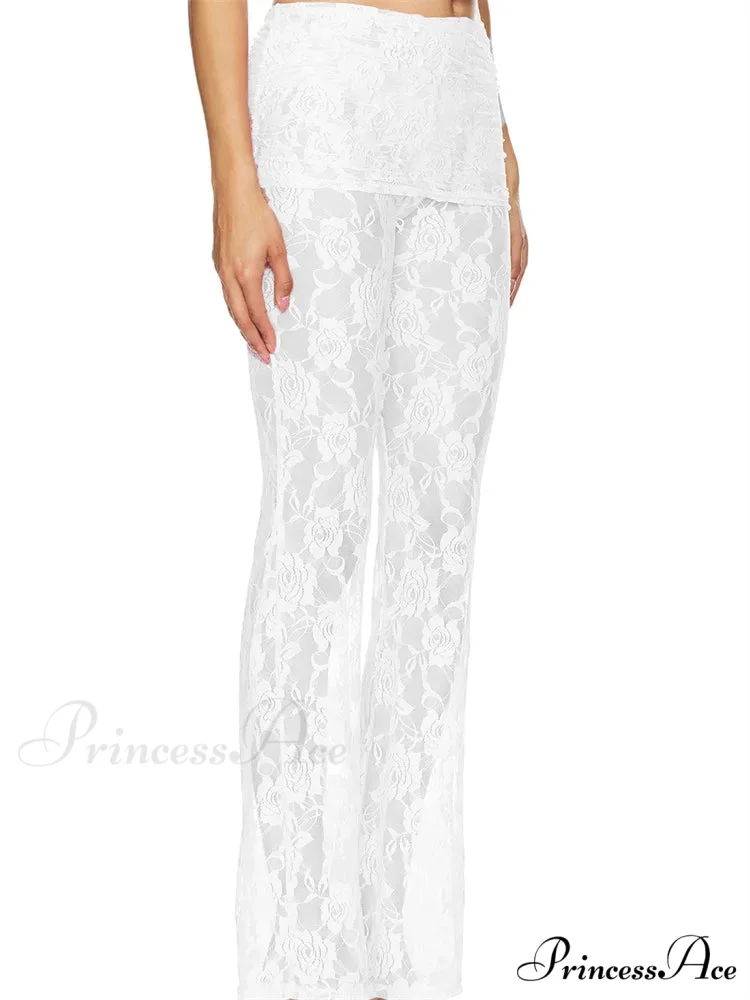 Flared Leg Lace Transparent Bootcut Stylish Pant - Image 3