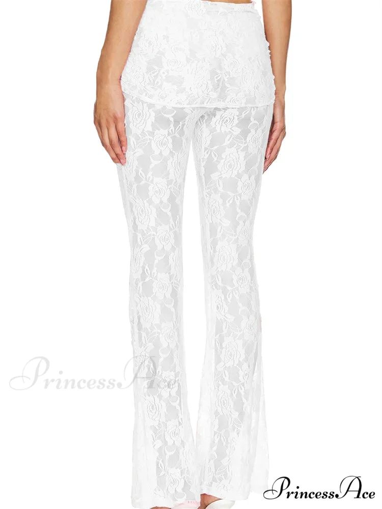 Flared Leg Lace Transparent Bootcut Stylish Pant - Image 4