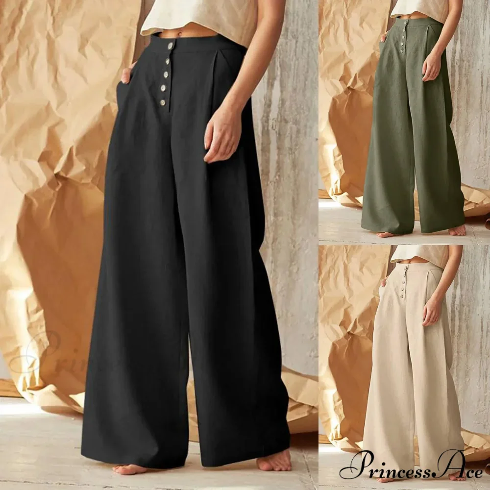 Flared Solid Hue High Waist Cotton Linen Pant - Image 2