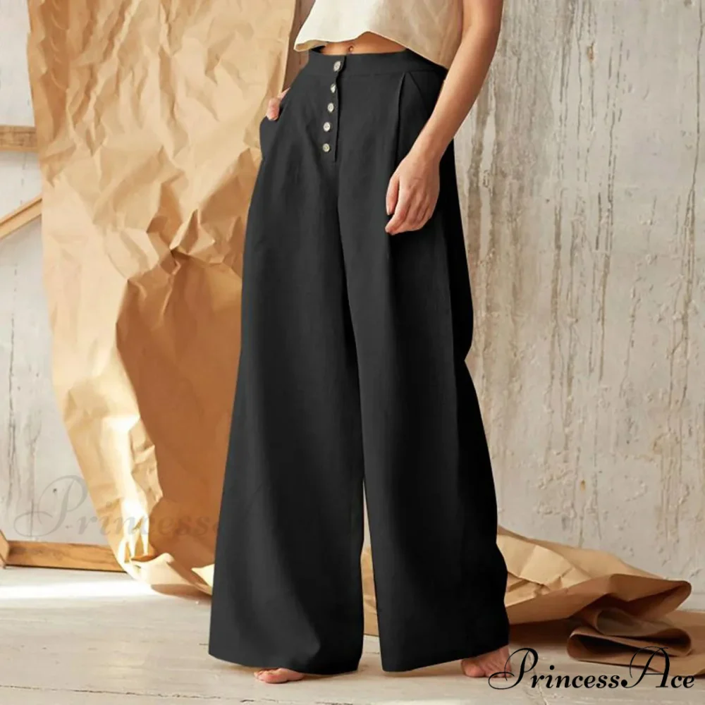 Flared Solid Hue High Waist Cotton Linen Pant - Image 3