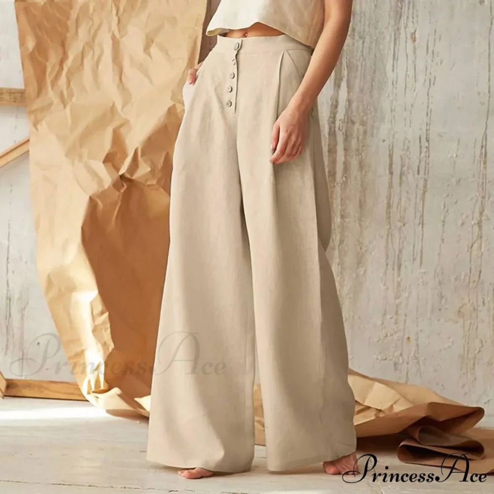 Flared Solid Hue High Waist Cotton Linen Pant - Image 4