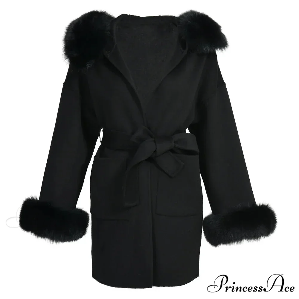 Fleece Sly Fur Hooded Winter Overcoat - Image 5