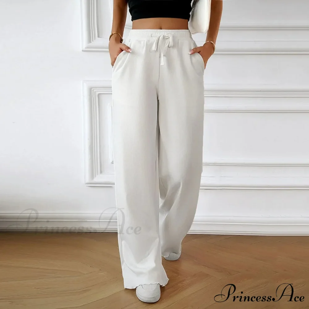 Flexible High Waist Linen Wide Leg Trousers - Image 2