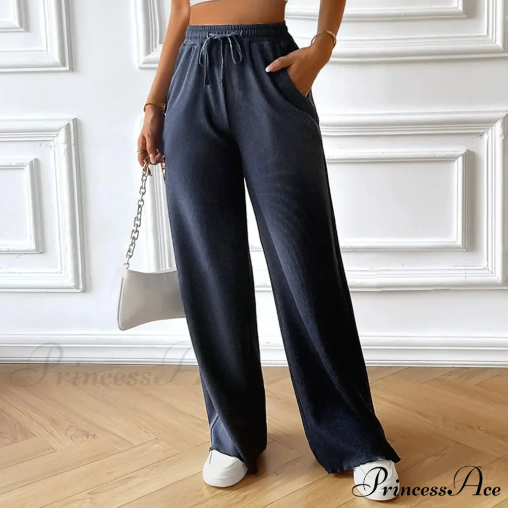 Flexible High Waist Linen Wide Leg Trousers - Image 3