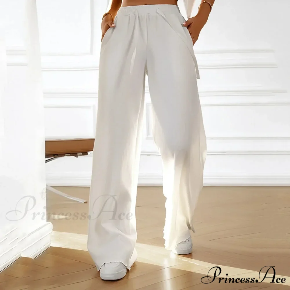 Flexible High Waist Linen Wide Leg Trousers - Image 5