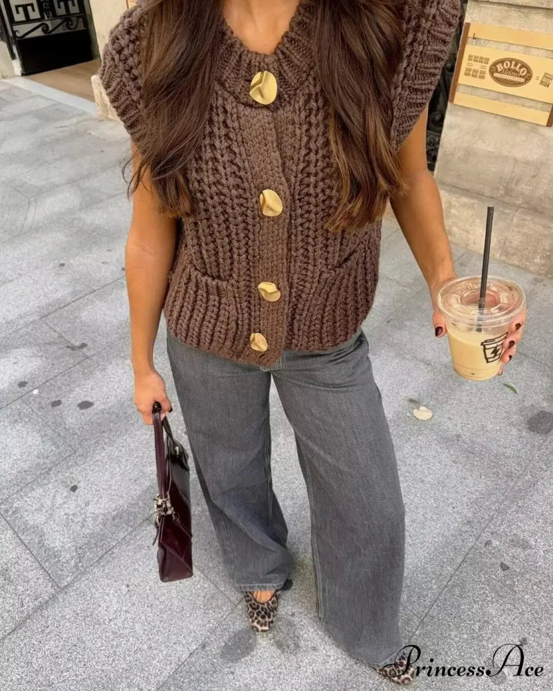 Flexible Rough Needle Knitted Sleeveless Sweater - Image 5