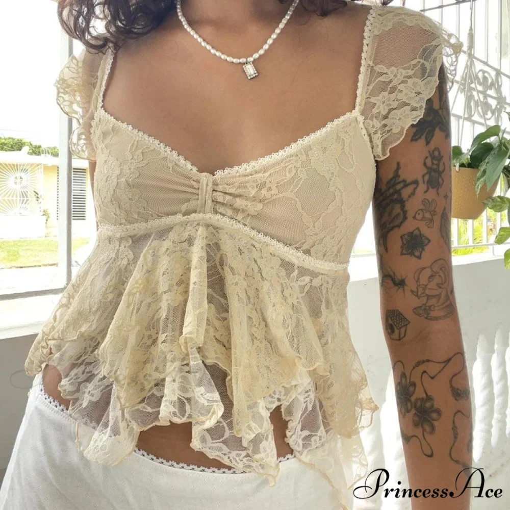 Flirtatious Lace Transparent Babydoll Retro Crop Top