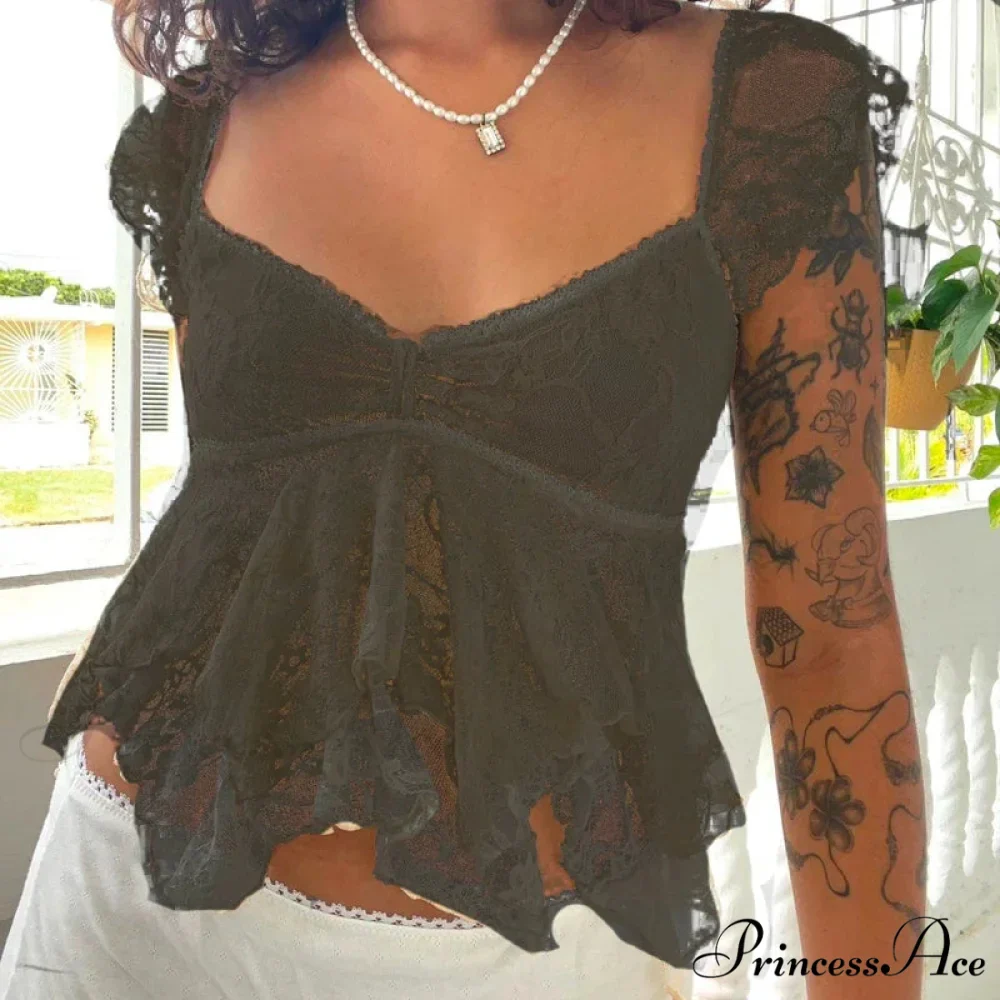 Flirtatious Lace Transparent Babydoll Retro Crop Top - Image 3