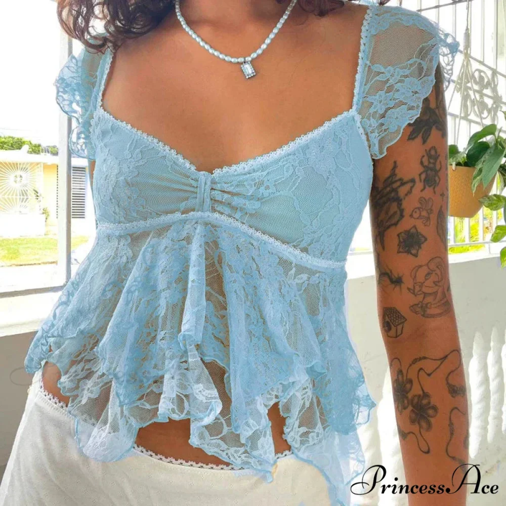 Flirtatious Lace Transparent Babydoll Retro Crop Top - Image 4
