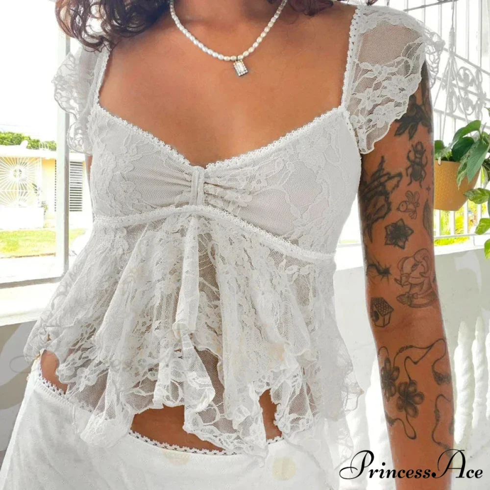 Flirtatious Lace Transparent Babydoll Retro Crop Top - Image 5