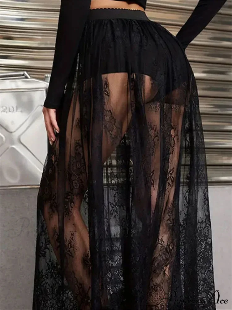 Floral Extended Maxi Skirt Solid Mesh Integrated Shorts Skirt - Image 5