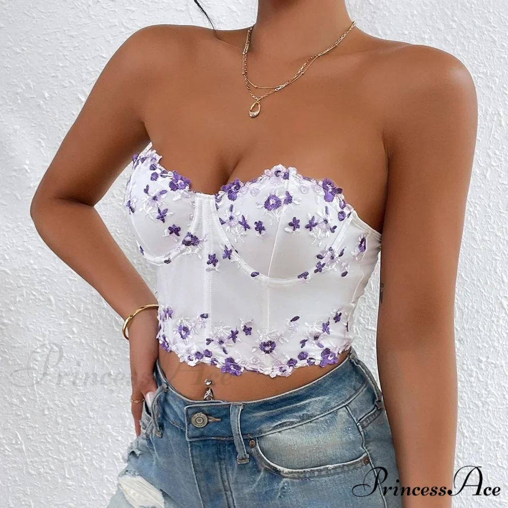 Floral Korean Open-Back Fishbone Corset Top