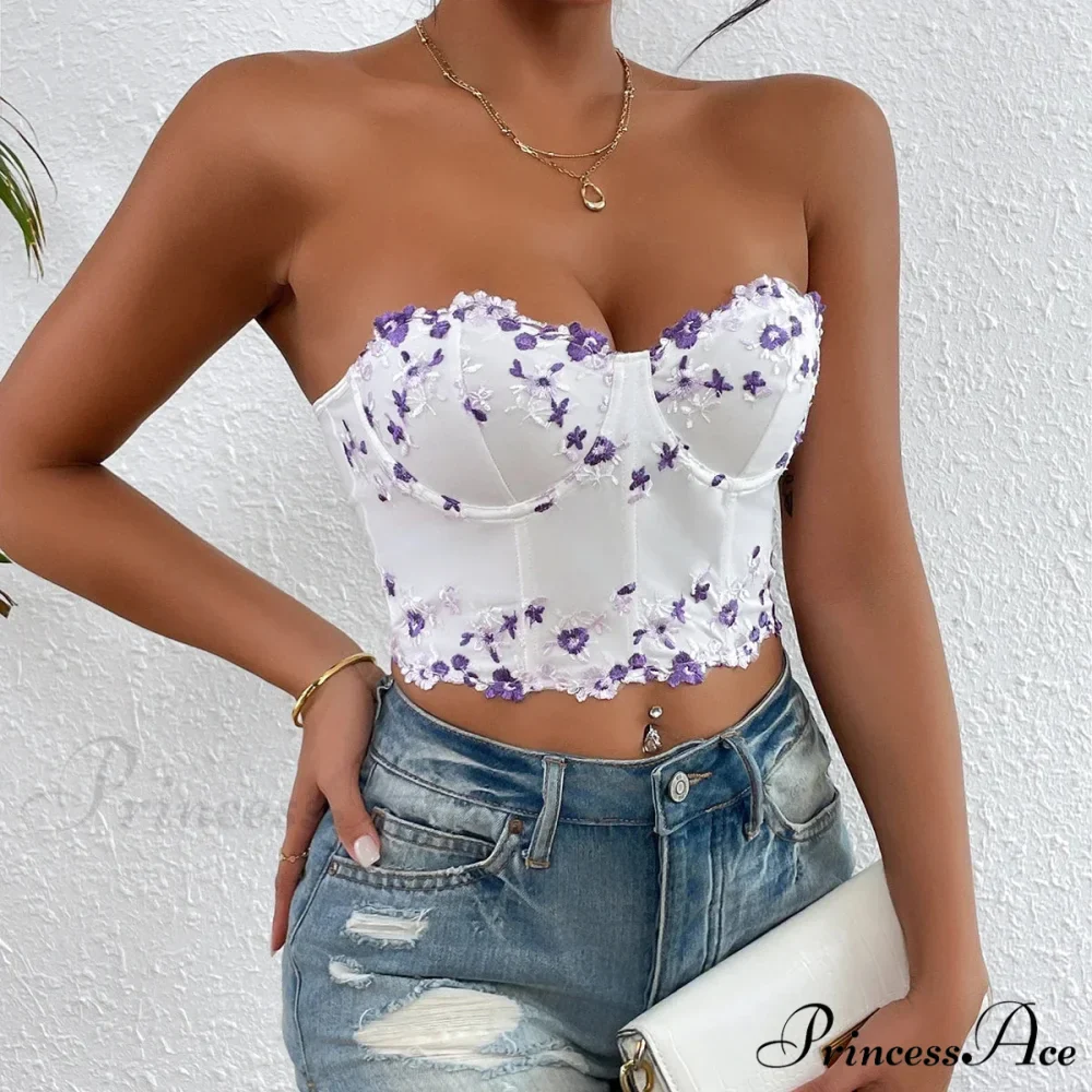 Floral Korean Open-Back Fishbone Corset Top - Image 5