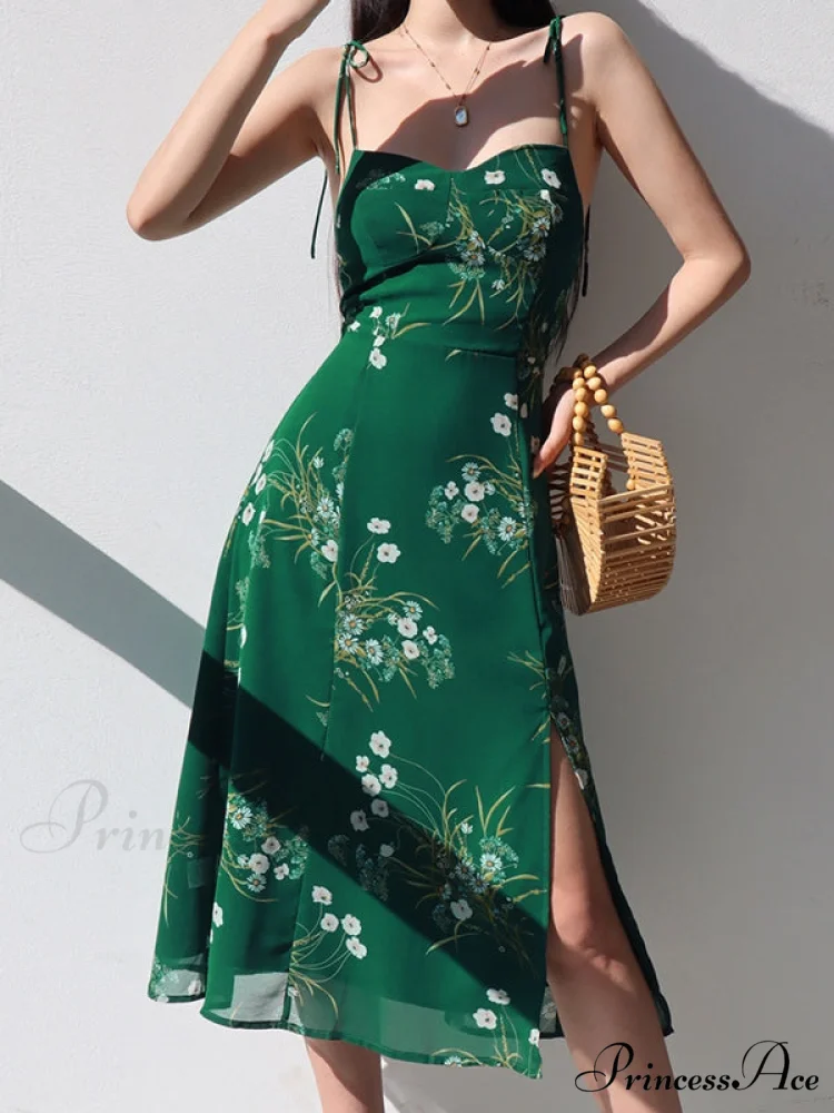 Floral Lace-Up Slit Maxi Dress - Image 2
