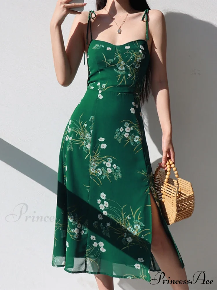 Floral Lace-Up Slit Maxi Dress - Image 3