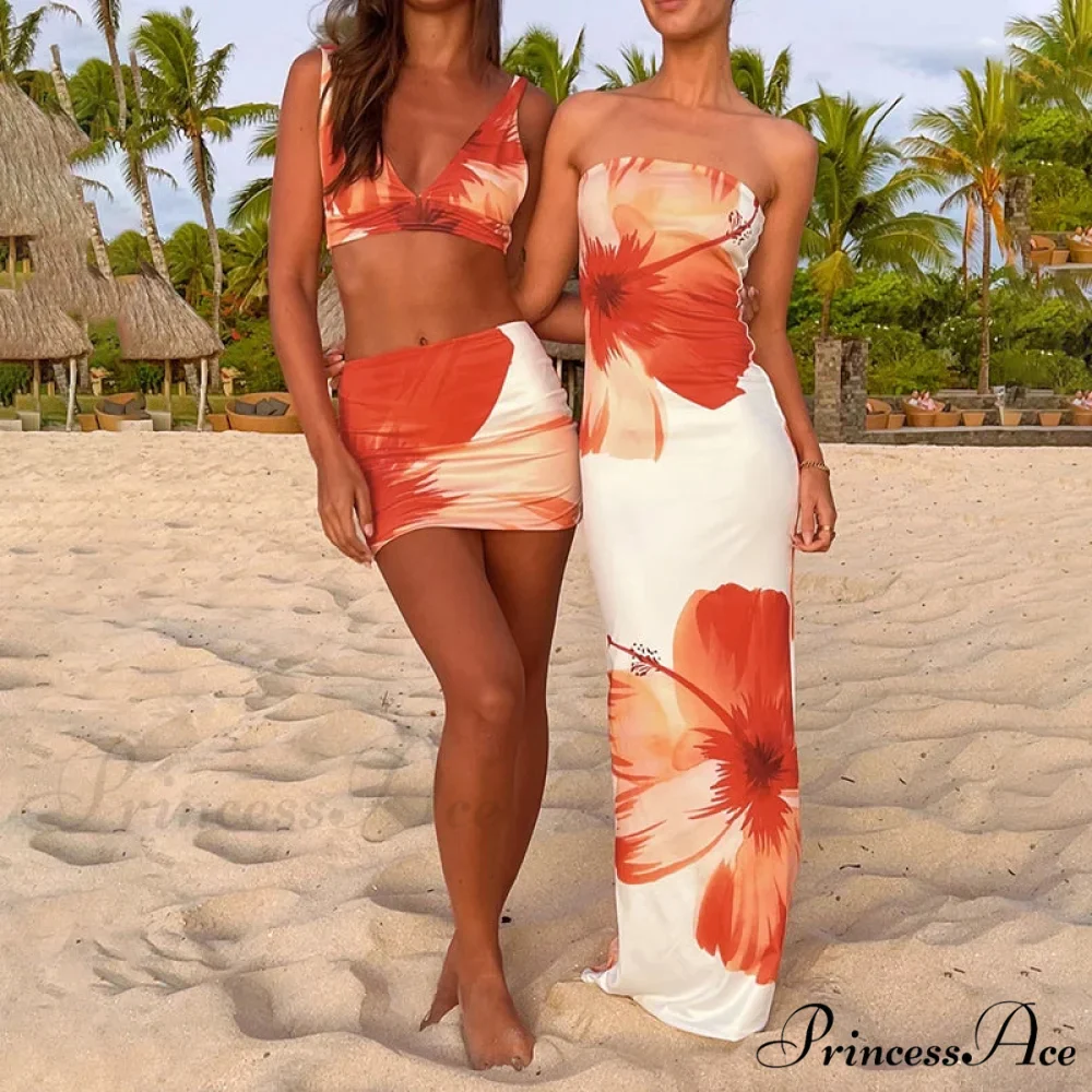 Floral Patterned Off-The-Shoulder Sleek Beach Long Flowered Dress - Image 2