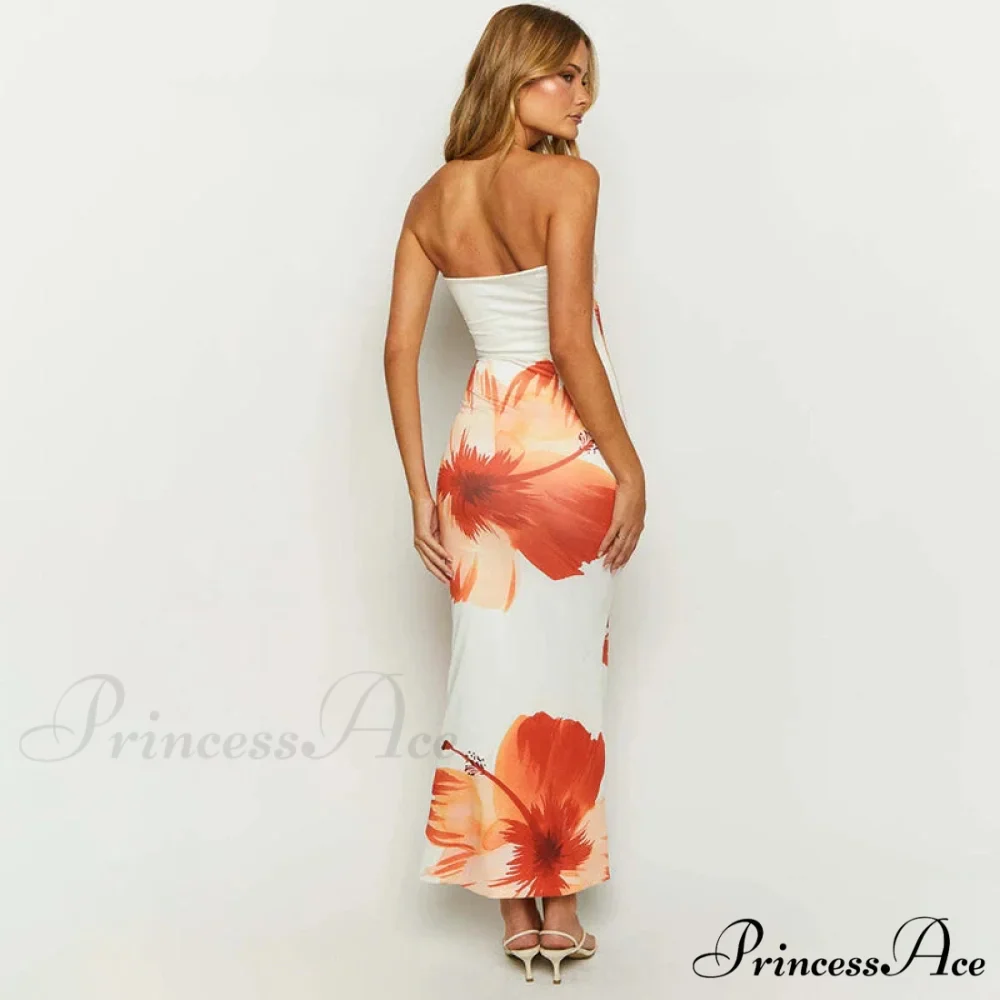 Floral Patterned Off-The-Shoulder Sleek Beach Long Flowered Dress - Image 4
