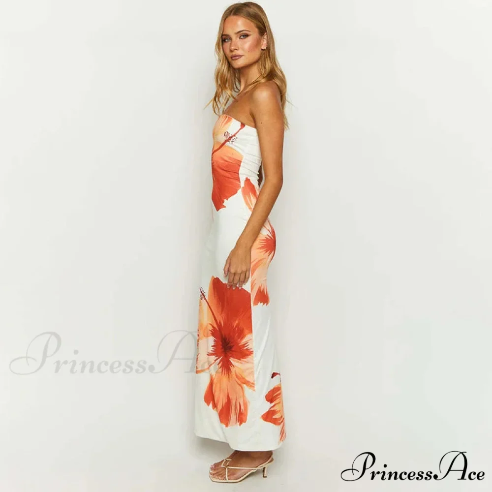 Floral Patterned Off-The-Shoulder Sleek Beach Long Flowered Dress - Image 6