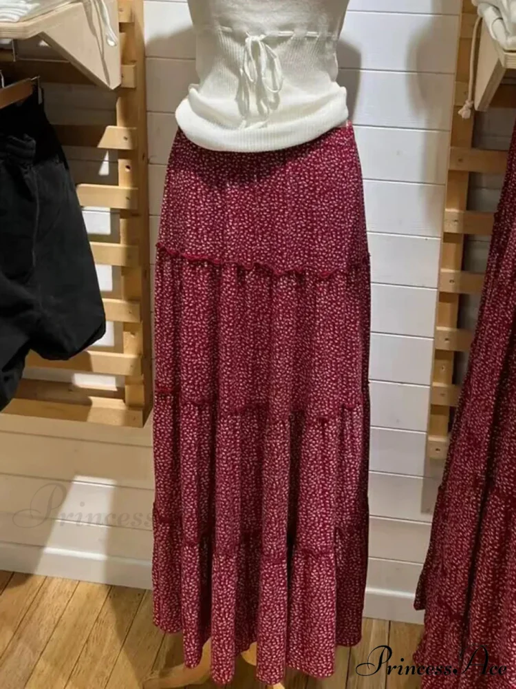Flounced Blooming Crimson High Waist A-Line Skirt - Image 5