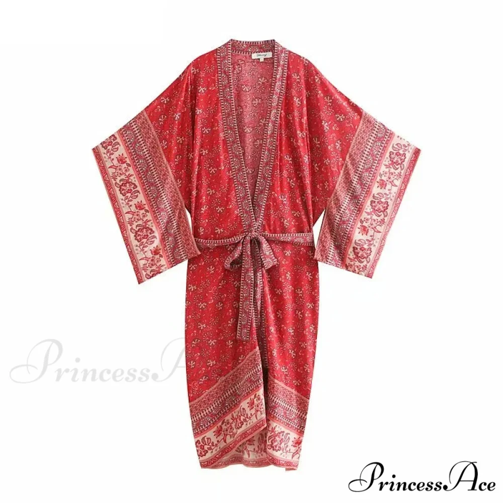 Flower Bat Sleeve Bohemian Kimono Swimsuit Dress - Image 3