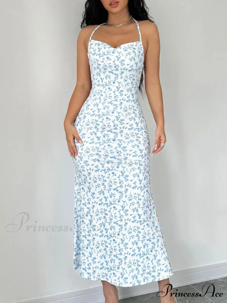 Flower Bound Open-Back Halter Divided Flower Dress - Image 3