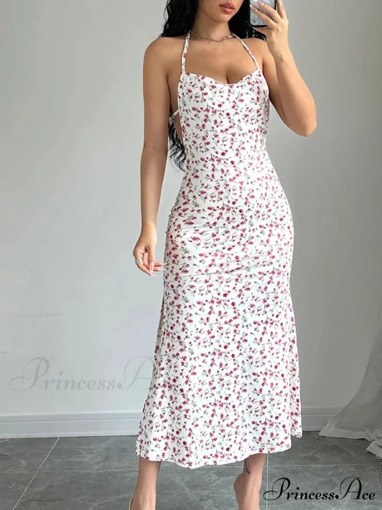 Flower Bound Open-Back Halter Divided Flower Dress - Image 5